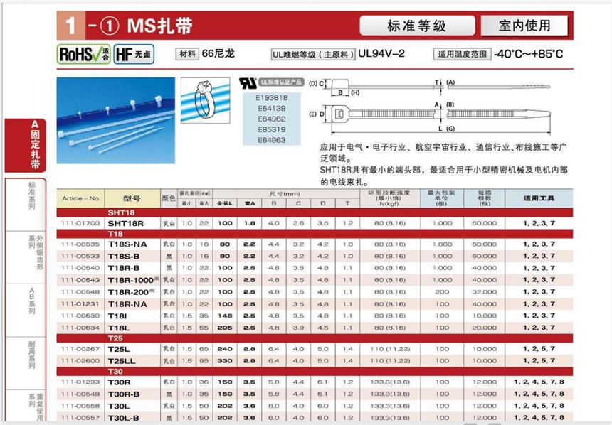 T120R海爾曼太通尼龍電纜扎帶111-00582，標(biāo)準(zhǔn)系列MS扎帶